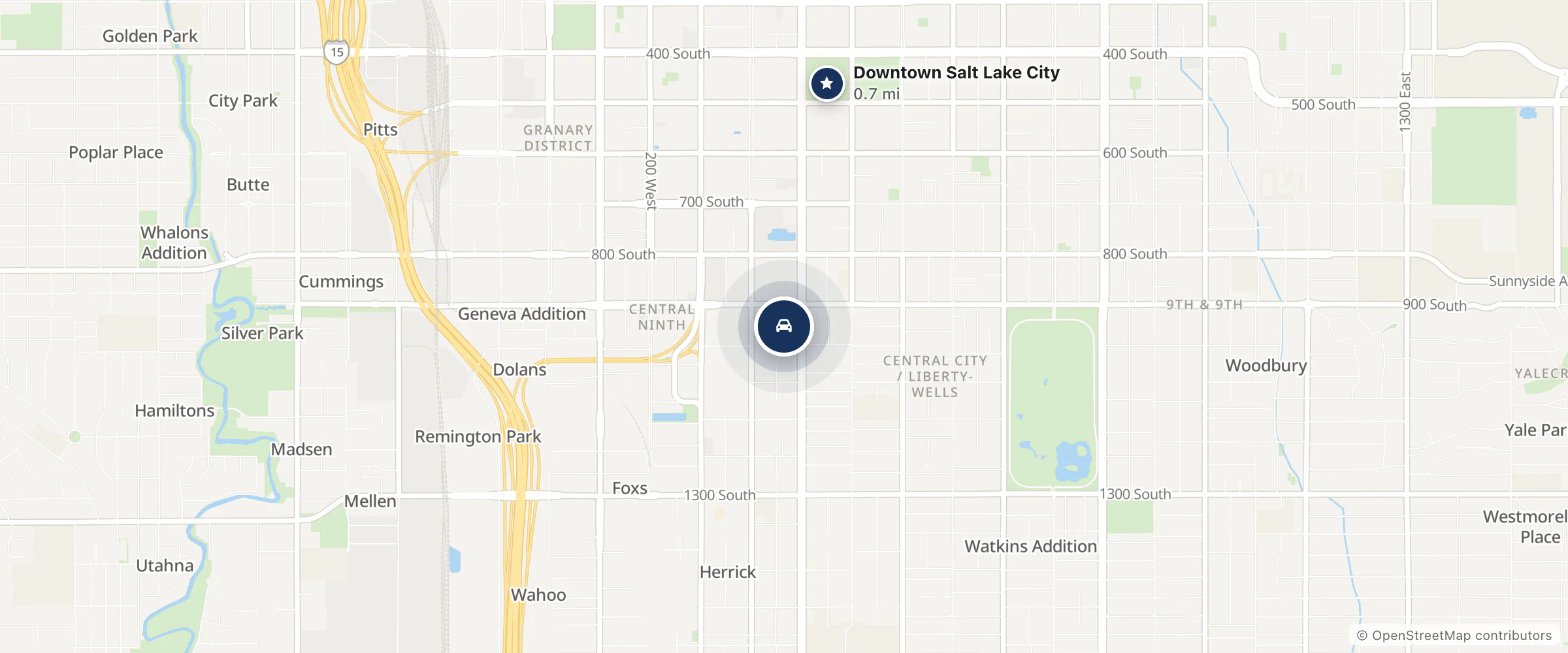 Map showing the location of Ken Garff Honda Downtown