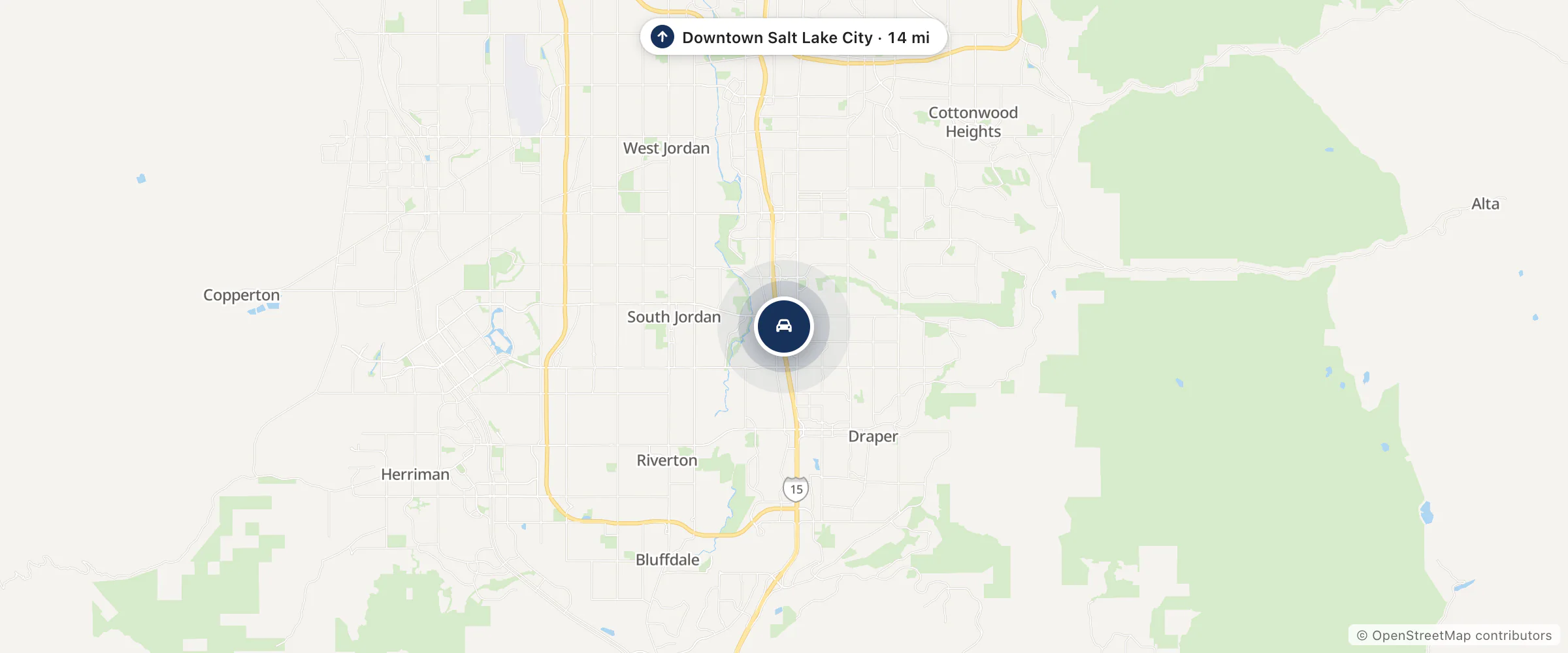 Map showing the location of Ken Garff Hyundai Southtowne