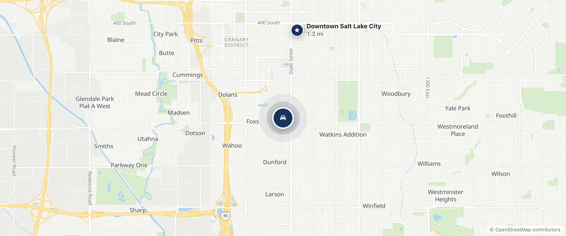 Map showing the location of Nate Wade Subaru