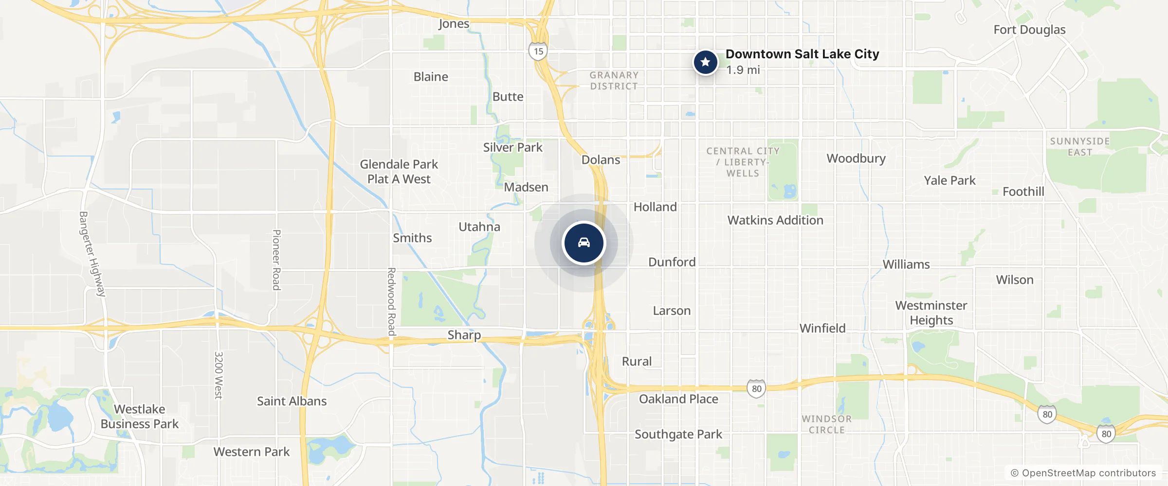 Map showing the location of Jerry Seiner Kia Salt Lake
