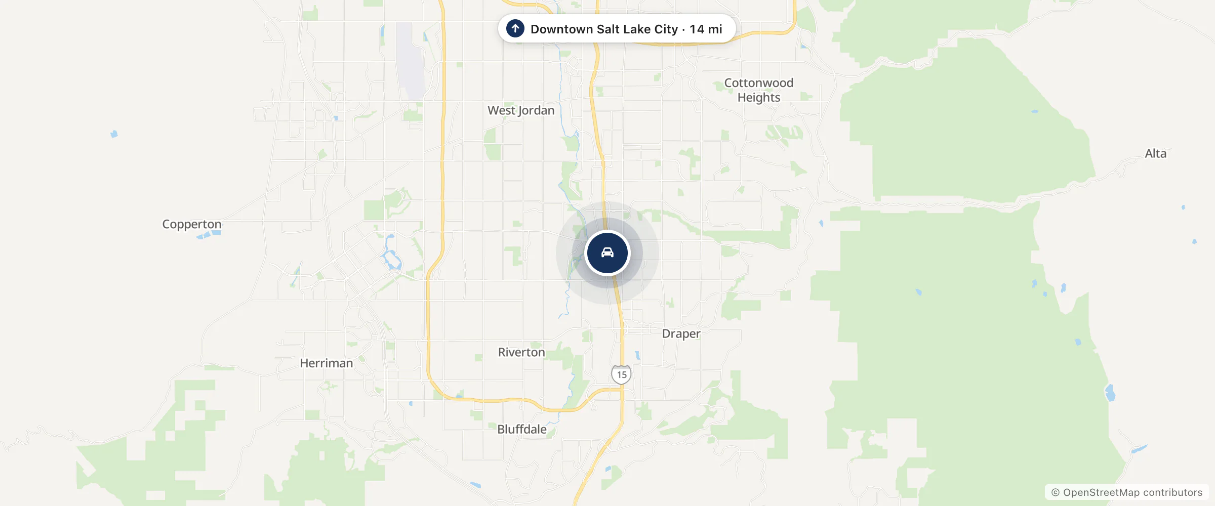 Map showing the location of Ken Garff Volkswagen Southtowne