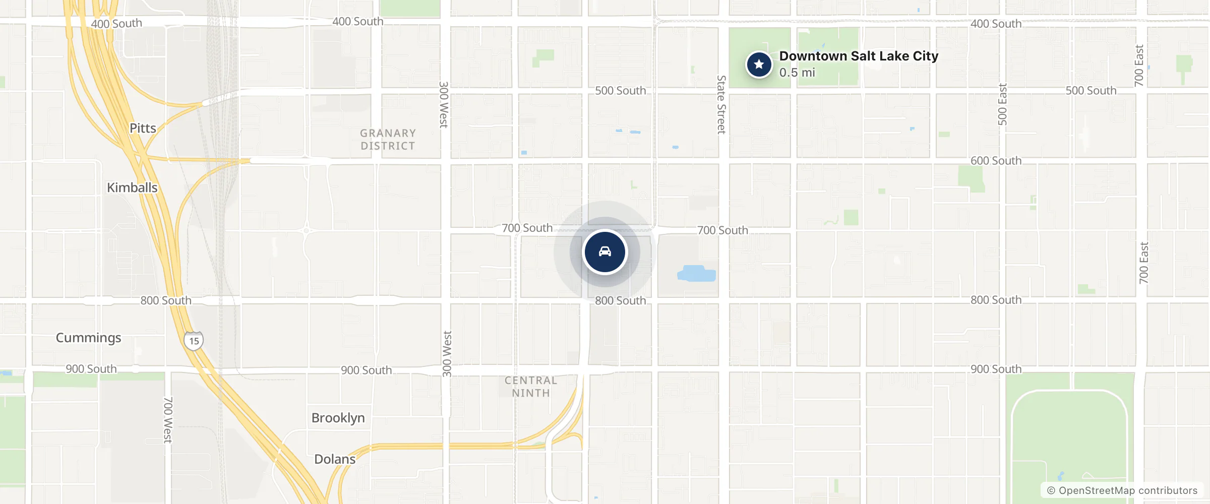 Map showing the location of Ken Garff Hyundai Downtown
