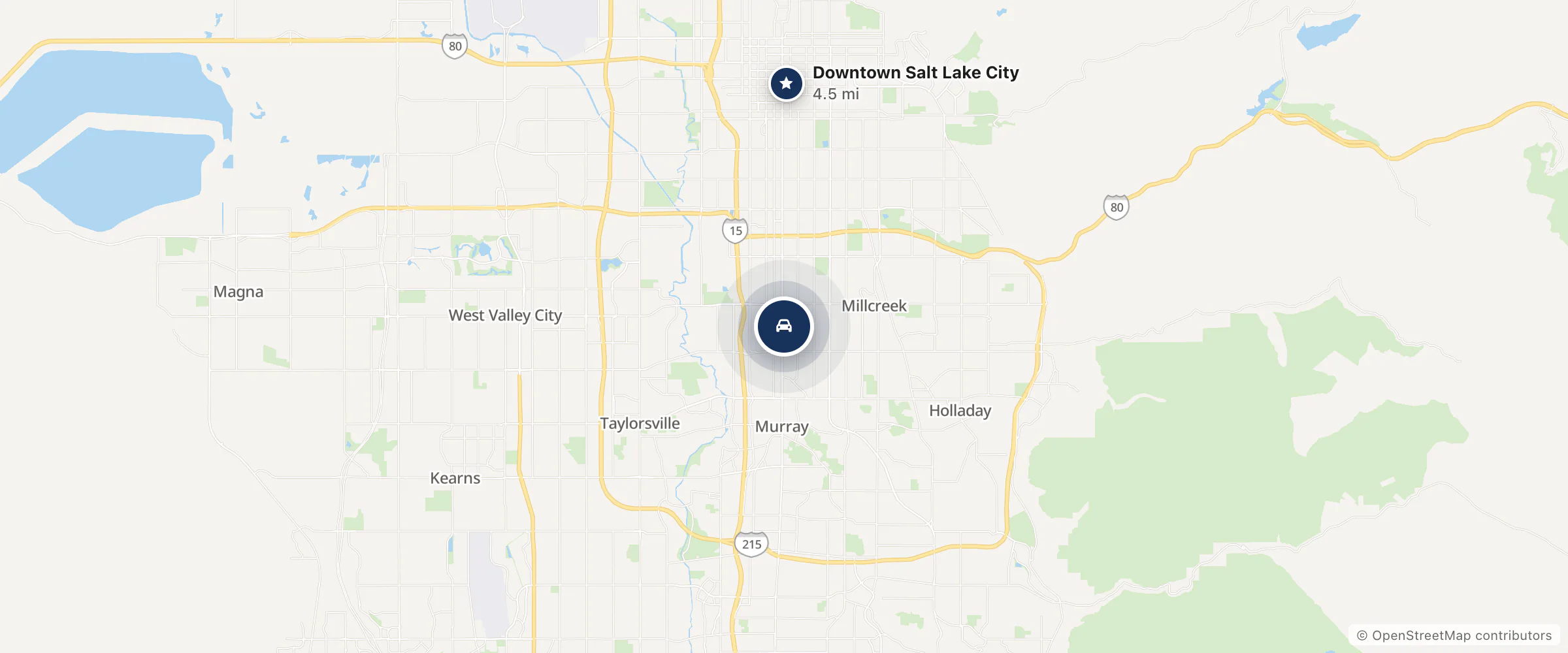 Map showing the location of Mark Miller Subaru Midtown