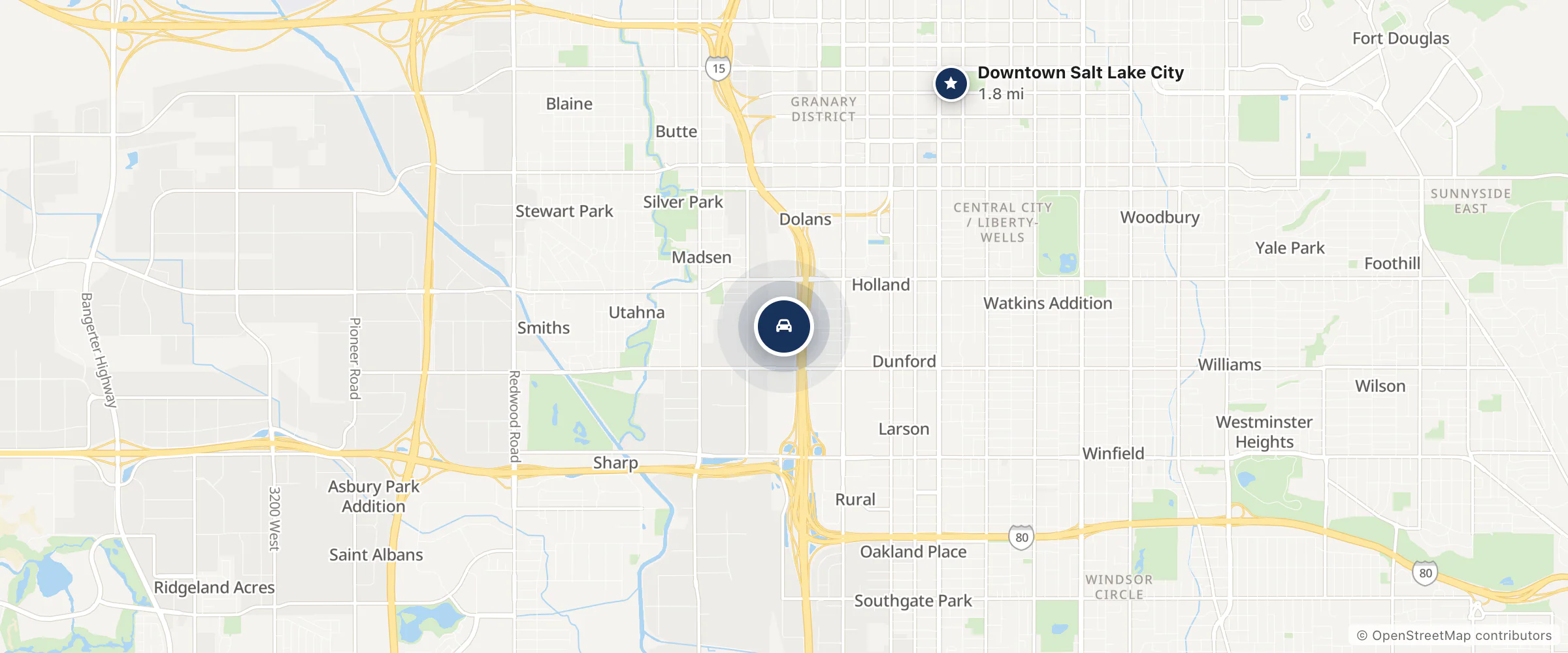 Map showing the location of Jerry Seiner Chevrolet Cadillac Salt Lake