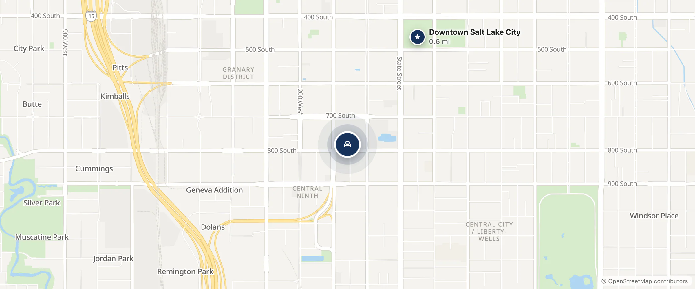 Map showing the location of Ken Garff Nissan Salt Lake City