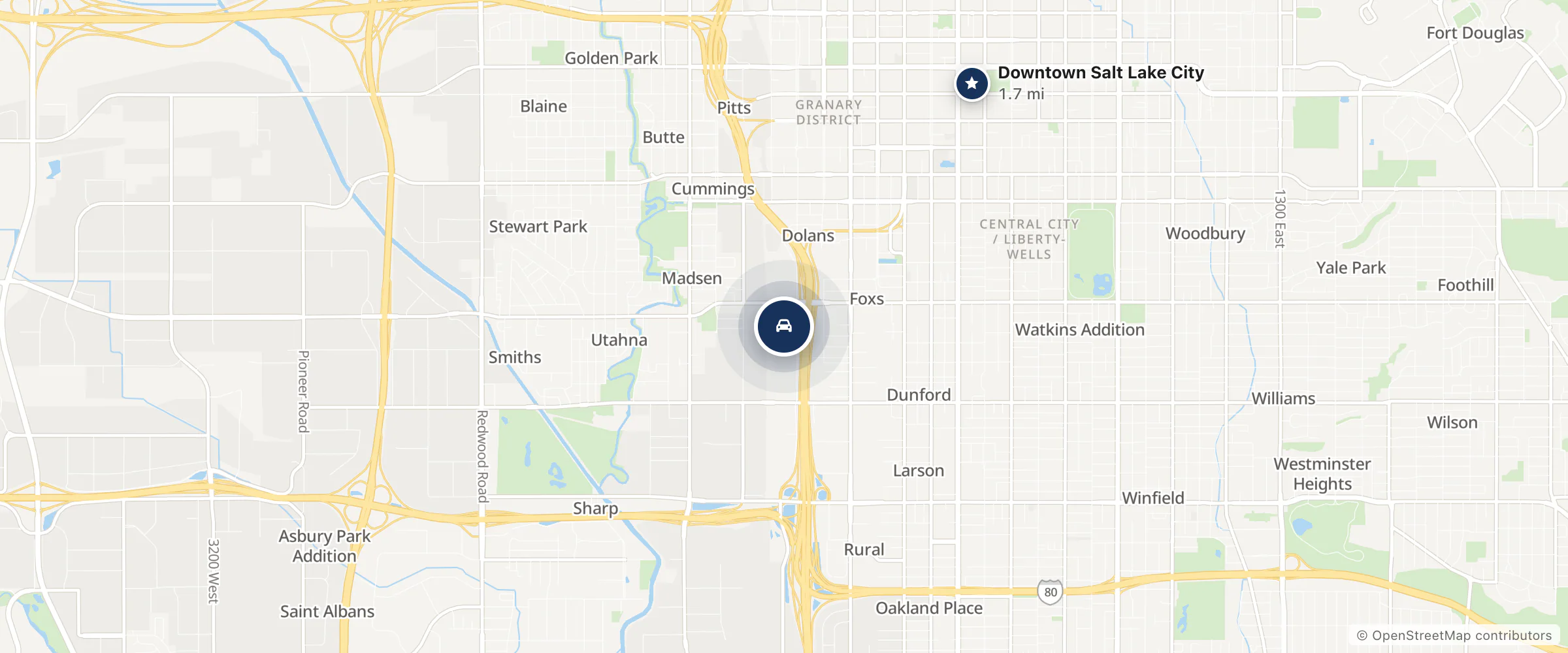 Map showing the location of Larry H. Miller Super Ford Salt Lake City